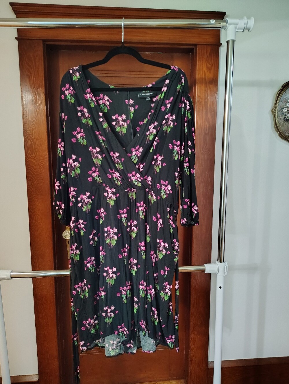 Floral Black Wrap Jumpsuit with Pink & Green Print